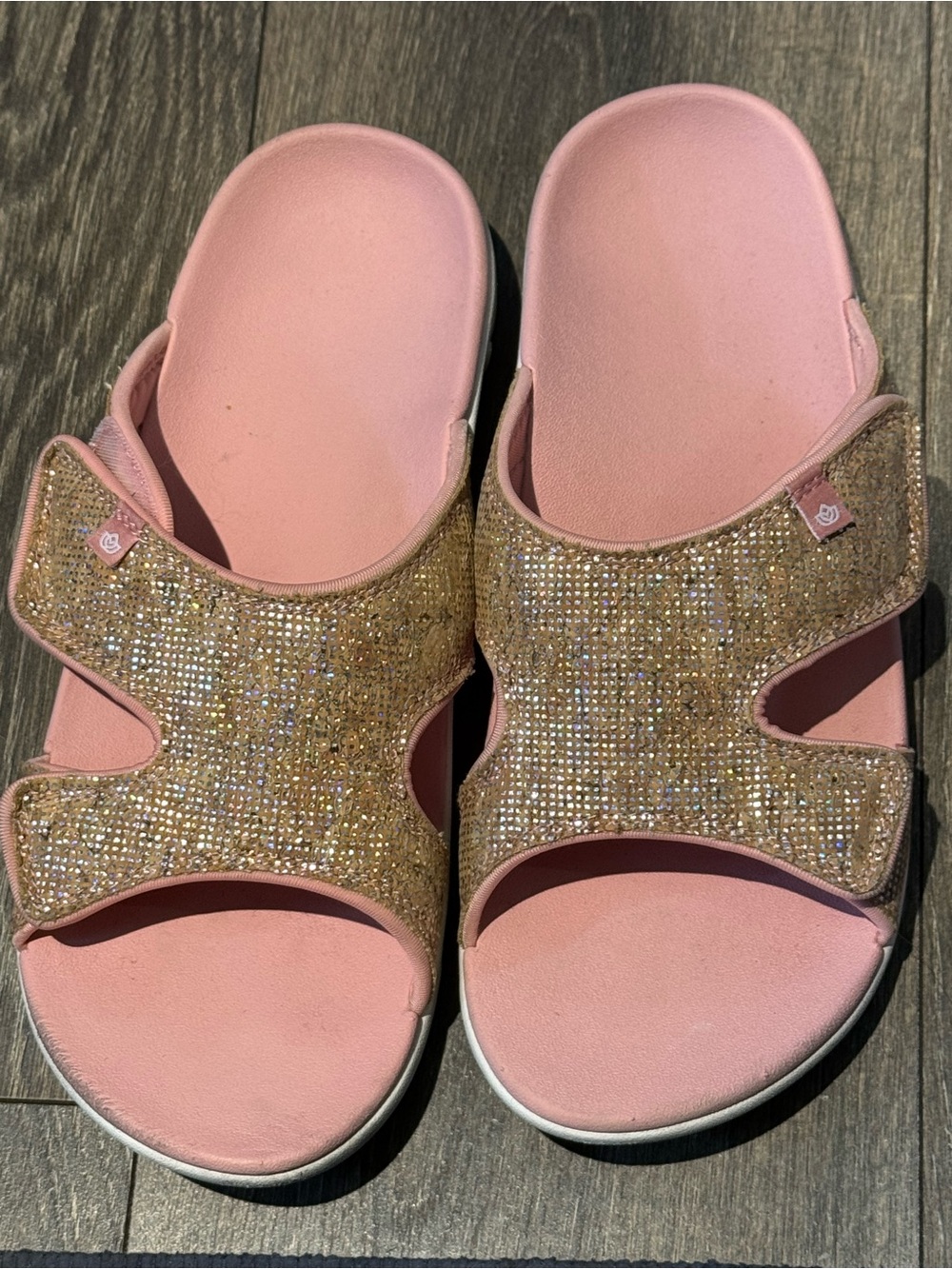 Pink Slide Sandals with Gold Sparkle Upper SZ 11